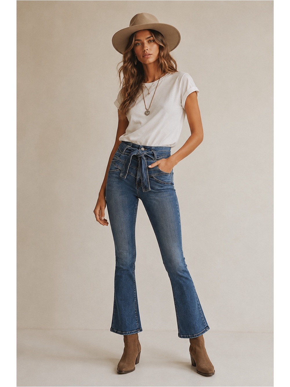 MOTHER Woman Blue High Rise Flare Bootcut Ankle Jeans US25 Boho Western Country
